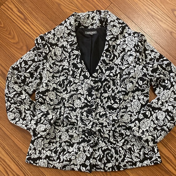 Roz & Ali woman’s black / white lightweight belted  jacket Rayon blend size L - Picture 13 of 14